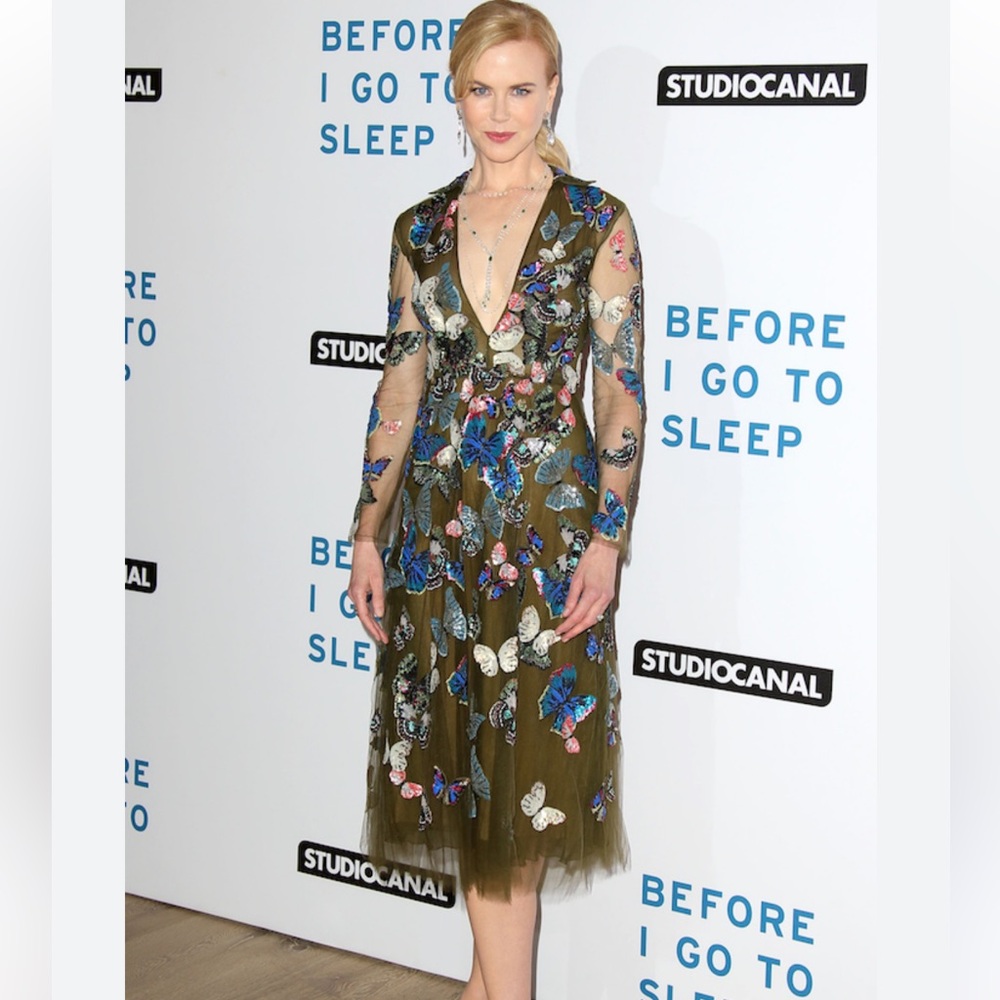 Valentino Multicolor Butterfly Embellished Midi Dress